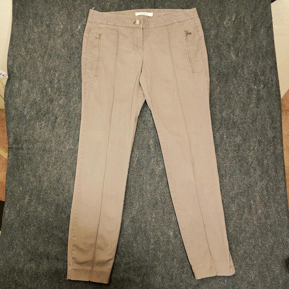 Loft Womens Brown Tapered Chino Trousers Size 2 Tan Slim Fit Seam Detail